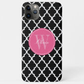 Coques Case-Mate iPhone Monogramme noir et fuchsia de Quatrefoil (Dos)