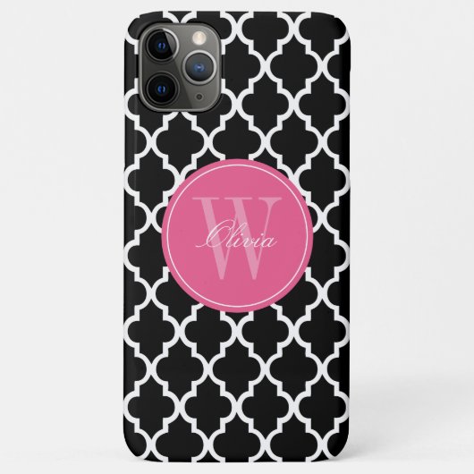 Coques Case-Mate iPhone Monogramme noir et fuchsia de Quatrefoil (Dos)