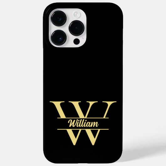 Coques Case-Mate iPhone  Monogramme Noir et Or | Écriture Initiale Élégant (Verso)