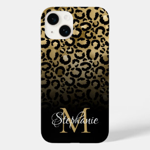 Coque Pour iPhone 14 Monogramme noir et or Léopard Ombre