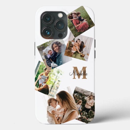 Coques Case-Mate iPhone Monogramme noir et or moderne Multi Photo (Verso)