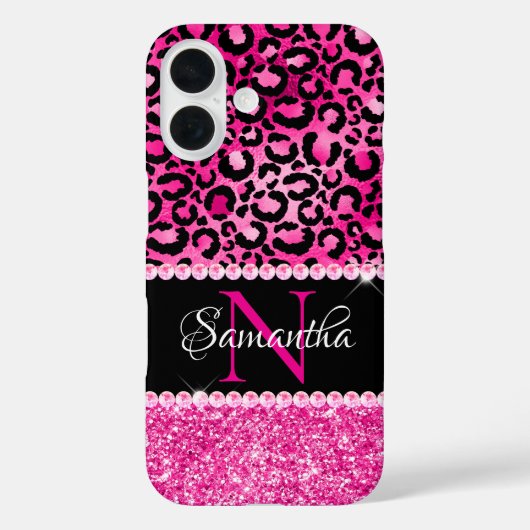 Coques Case-Mate iPhone Monogramme noir et rose-chaud de limon léopard (Verso)