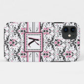 Coques Case-Mate iPhone Monogramme noir et rose de damassé (Dos (Horizontal))