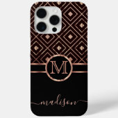 Coques Case-Mate iPhone Monogramme Noir et Rose Motif Diamant Or (Verso)