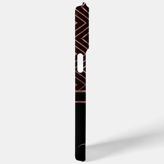 Coques Case-Mate iPhone Monogramme Noir et Rose Motif Diamant Or (Verso / Droite)