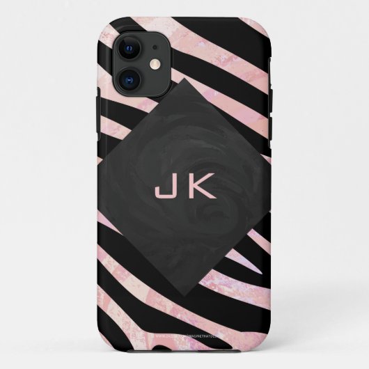 Coques Case-Mate iPhone Monogramme noir et rose Zebra (Dos)