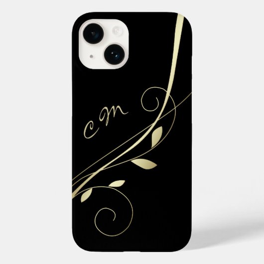 Coques Case-Mate iPhone Monogramme noir feuille or (Verso)