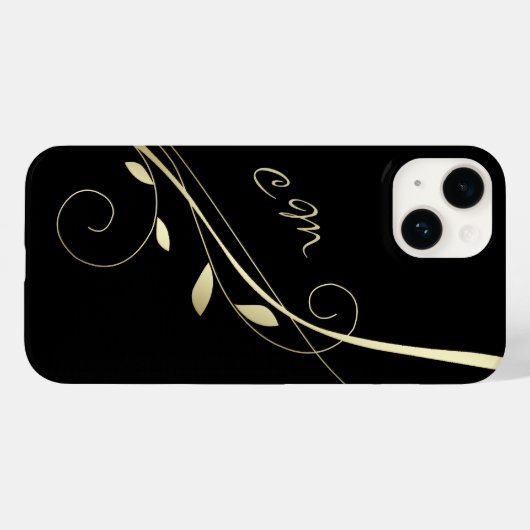 Coques Case-Mate iPhone Monogramme noir feuille or (Verso (horizontal))