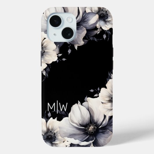 Coques Case-Mate iPhone Monogramme noir floral (Verso)