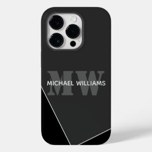 Coque Pour iPhone 14 Pro Monogramme noir gris artistique moderne