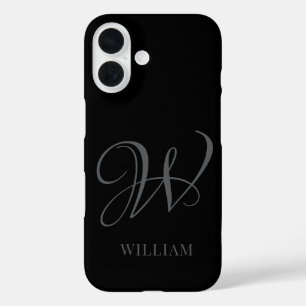 Coques iPhone 16 Monogramme noir gris élégant personnalisé initial