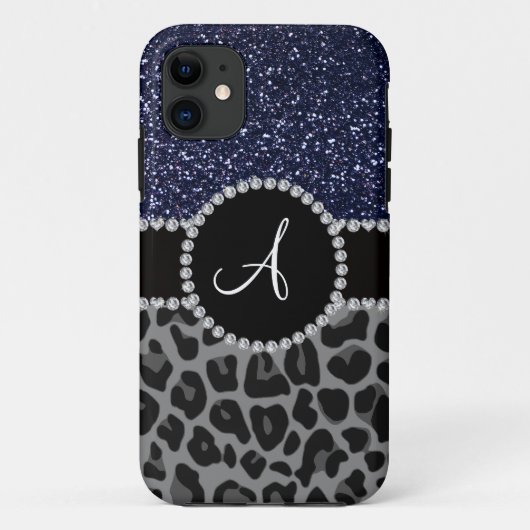 Coques Case-Mate iPhone Monogramme noir léopard marine parties scintillant (Dos)