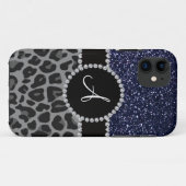 Coques Case-Mate iPhone Monogramme noir léopard marine parties scintillant (Dos (Horizontal))