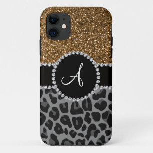 Coque Case-Mate Pour iPhone Monogramme noir léopard or parties scintillant