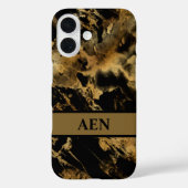 Coques Case-Mate iPhone Monogramme Noir Marbre d'or Aquarelle (Verso)