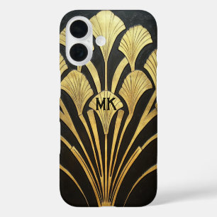 Coques iPhone 16 Monogramme noir or Art Déco égyptien des années 19