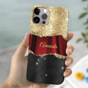 Case-Mate iPhone Case Monogramme noir or rouge pailleté faux élégant
