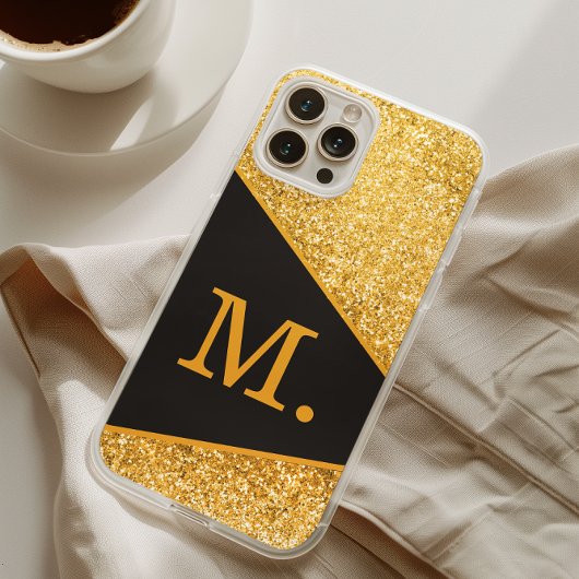 Coques Case-Mate iPhone Monogramme noir Parties scintillant or