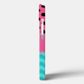 Coques Case-Mate iPhone Monogramme noir rose pois chevrons turquoise (Verso / Gauche)
