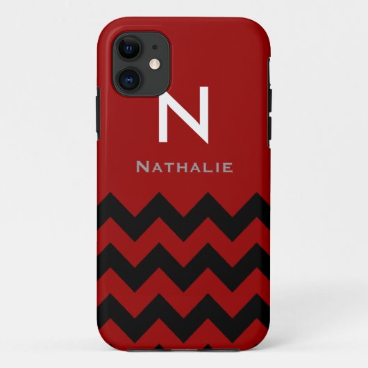 Coques Case-Mate iPhone monogramme noir/rouge chevron (Dos)