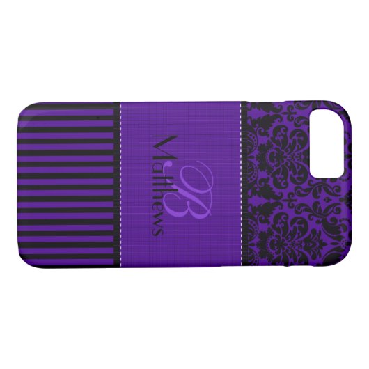 Coques Case-Mate iPhone Monogramme Noir, Violet Damask Stripe iPhone 7 Coq (Dos (Horizontal))