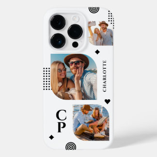 Coque Pour iPhone 14 Pro Monogramme Nom 3 Photo Collage tendance moderne