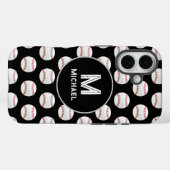 Coques Case-Mate iPhone Monogramme Nom Baseball Motif sans couture noir (Verso (horizontal))