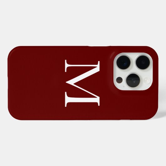 Coques Case-Mate iPhone Monogramme Nom Bourgogne Rouge Maroon Blanc Élégan (Verso (horizontal))