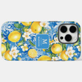 Coques Case-Mate iPhone Monogramme Nom Citron Bleu Jaune Floral (Verso (horizontal))