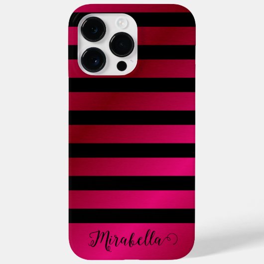 Coques Case-Mate iPhone Monogramme Nom de script Grilles rose et noir (Verso)