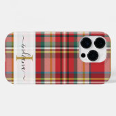 Coques Case-Mate iPhone Monogramme Nom du script Plaid Motif rouge rustiqu (Verso (horizontal))