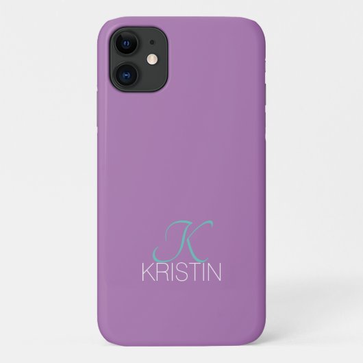 Coques Case-Mate iPhone Monogramme & nom élégant en écriture sarcelle et l (Dos)