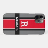 Coques Case-Mate iPhone Monogramme & nom en gras, rayures rouges grises et (Dos (Horizontal))