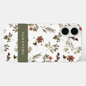 Coques Case-Mate iPhone Monogramme Nom Fleur Sauvage Bourgogne Vert (Verso (horizontal))