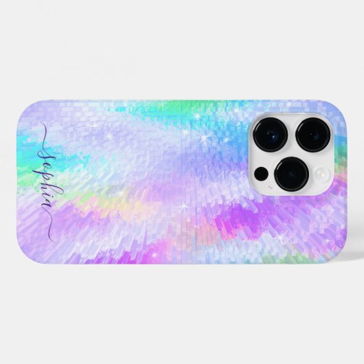 Coques Case-Mate iPhone Monogramme Nom Girl Glam Holographique Iridescente (Verso (horizontal))