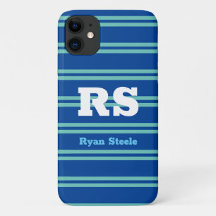 Case-Mate iPhone Case Monogramme & nom gras, lignes sarcelle clair sur f