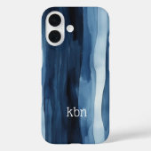Coques Case-Mate iPhone Monogramme Nom Initial Bleu Blanc Aquarelle Rayure (Verso)