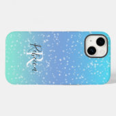 Coques Case-Mate iPhone Monogramme Nom Initial Bleu Vert Étincelle Féminin (Verso (horizontal))