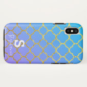 Coques Case-Mate iPhone Monogramme Nom initial Blue White Gold Foil Ombre (Dos (Horizontal))