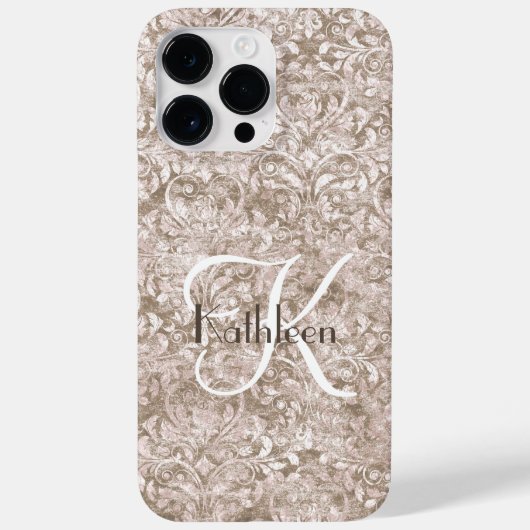 Coques Case-Mate iPhone Monogramme Nom Initial Brun Blanc Ornement Flouris (Verso)