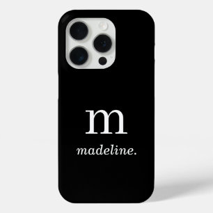 Coque iPhone 15 Pro Monogramme Nom initial minimal noir blanc modern