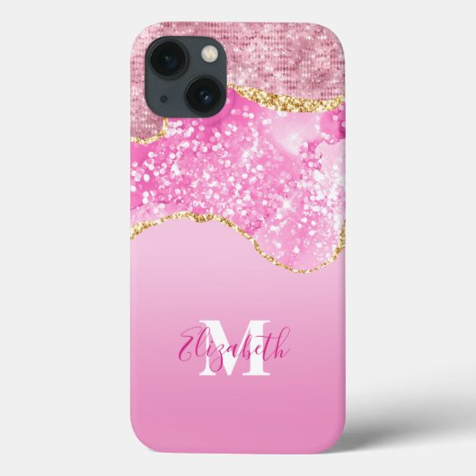 Coques Case-Mate iPhone Monogramme Nom Initial Rose Or Glam Bling Pailleté (Verso)