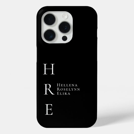 Coques Case-Mate iPhone Monogramme Nom Noir Blanc Moderne (Verso)