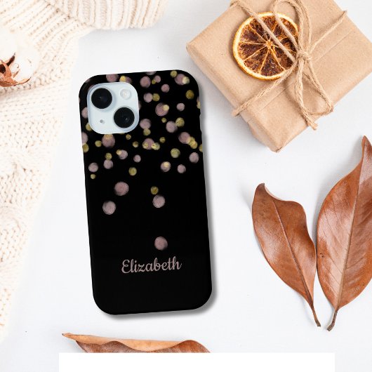 Coques Case-Mate iPhone Monogramme Nom Noir Rose Blush Or Cercles