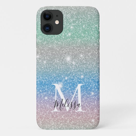 Coques Case-Mate iPhone Monogramme Nom Paillettes Dégradé Pastel (Dos)
