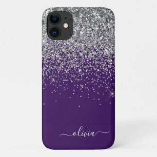 Case-Mate iPhone Case Monogramme Nom Paillettes Violet Argenté Féminin