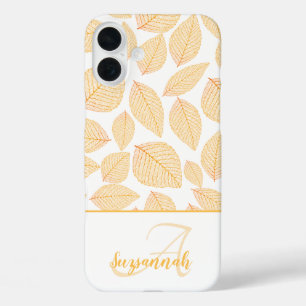 Coques iPhone 16 Plus Monogramme Nom Personnalisé Feuilles de Squelette 