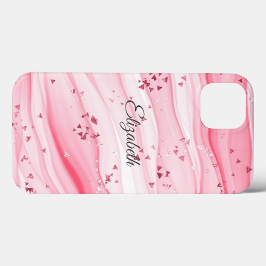 Coques Case-Mate iPhone Monogramme Nom Pink Swirls Marble Sparkles tendanc (Verso (horizontal))
