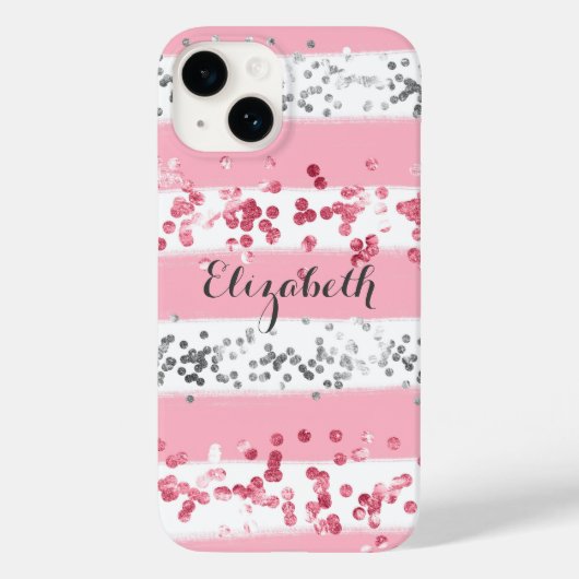 Coques Case-Mate iPhone Monogramme Nom Rose Blanc Gris Paillettes Tendance (Verso)