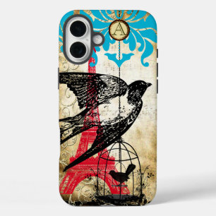iPhone 16 Plus Case Monogramme Oiseau Vintage Tour Eiffiel Steampunk